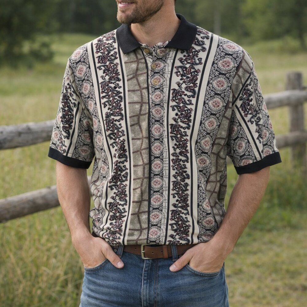 Salmon River Traders Men's L Short Sleeve Pullover Shirt 100% Cotton 3 Buttons